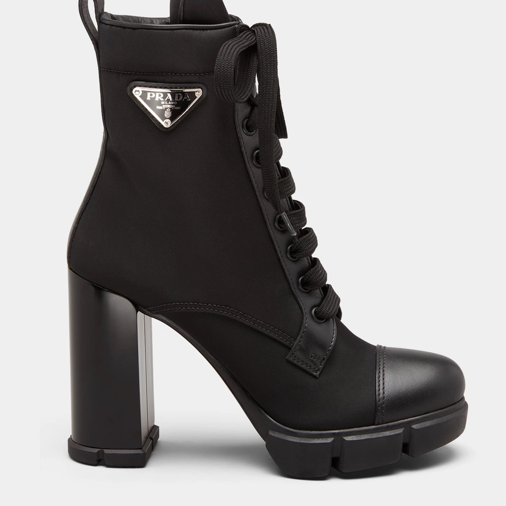 New in box PRADA nylon hiker lace-up bootie in size 38.5